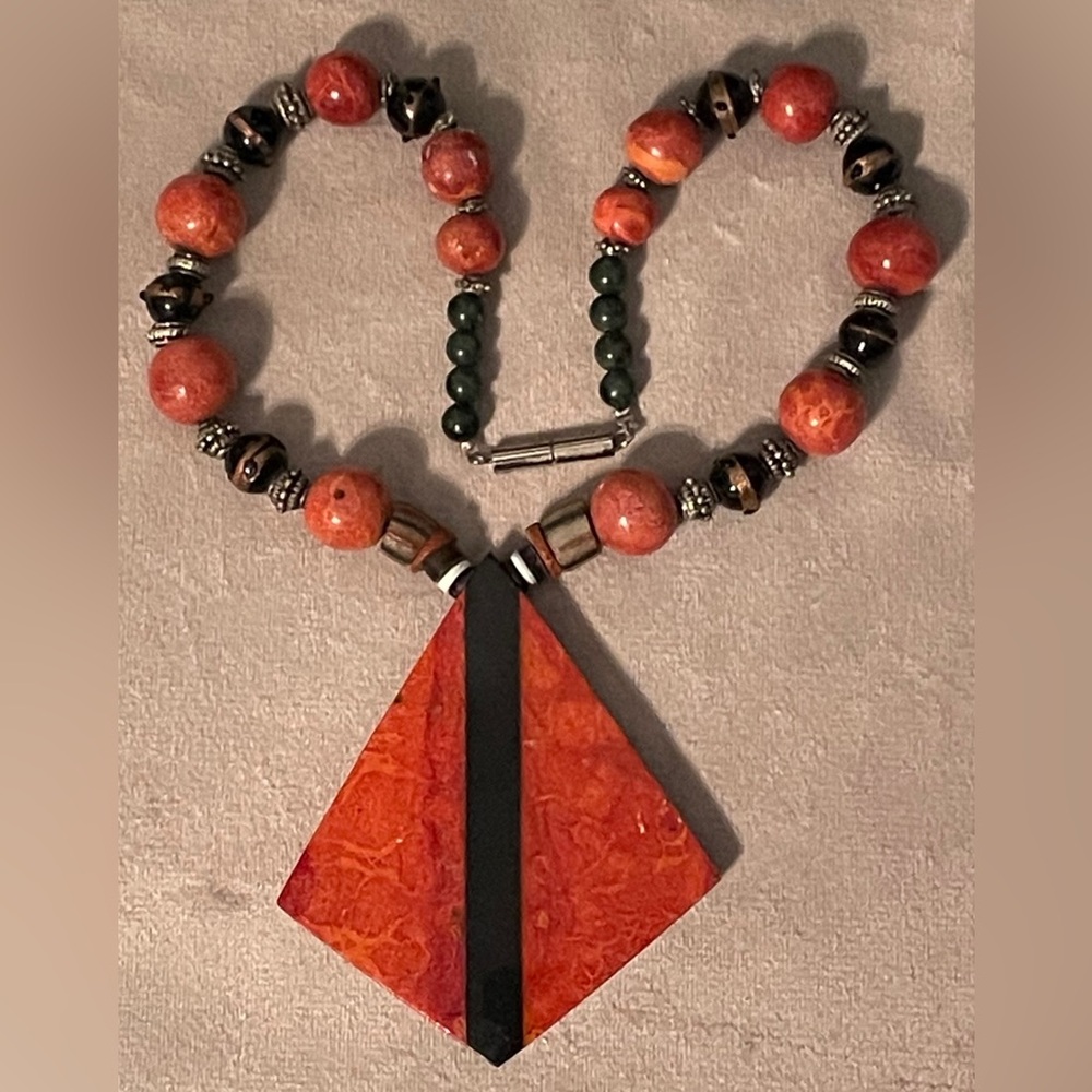 Vintage Sponge Apple Coral Necklace Venetian Beads Trade Beads Boho Necklace